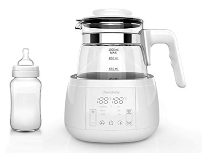 ÜneeQbaby - Bollitore con termostato integrato, per biberon, mantiene la temperatura desiderata fino a 24 ore in vetro borosilicato, sistema di raffre