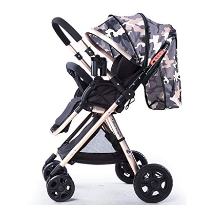 Passeggino per passeggino Passeggino reversibile per sedersi e sdraiarsi Passeggino pieghevole ultraleggero per portatile Cornice bianca e oro (Color 
