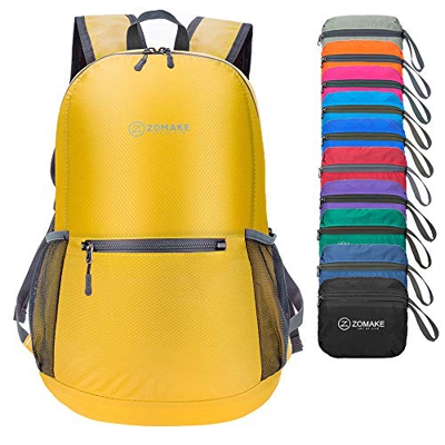 ZOMAKE Zaino Ripiegabile 20L, Piccolo Zaino Leggero Pieghevole, Zainetto Impermeabile per Uomo Donna Hiking Viaggio Trekking Città Sportivo (Giallo)