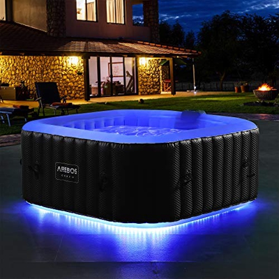 AREBOS vasca idromassaggio con striscia luminosa a LED | quadrata | vasca idromassaggio gonfiabile | per 4 persone | 130 ugelli | piscina gonfiabile