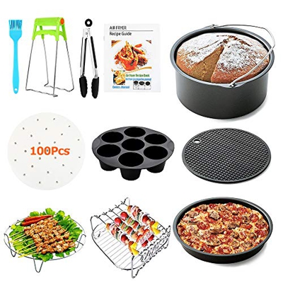 Accessori Friggitrice Ad Aria 7 Inch Set di 11 Pezzi Accessori Universali Include Padella Antiaderente Tappetino in Silicone Vassoio per Pizza Adatto 