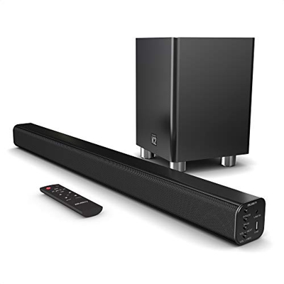 Majority K2 Soundbar senza fili con sistema audio surround da 150W, subwoofer, telecomando di grandi dimensioni, cavo RCA + HDMI, Bluetooth, HDMI ARC