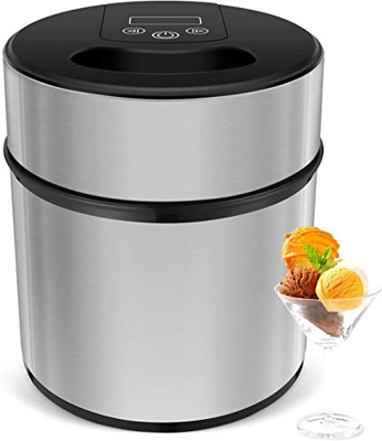 MVPower, gelatiera da 2 l, con timer digitale e apertura del coperchio, per gelato, yogurt, sorbetto e Frozen, con cucchiaio e ricette, in acciaio ino