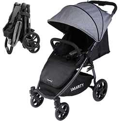 Bakaji Passeggino Smarty Richiudibile Chiusura a Libro Compatto e Leggero per Bambini Max 25kg Telaio in Alluminio Copertura in Tessuto Grigio con Sch precio