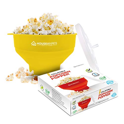 Collapsible Microwave Hot Air Popcorn Popcorn Popper Bowl con manico e manico (giallo)