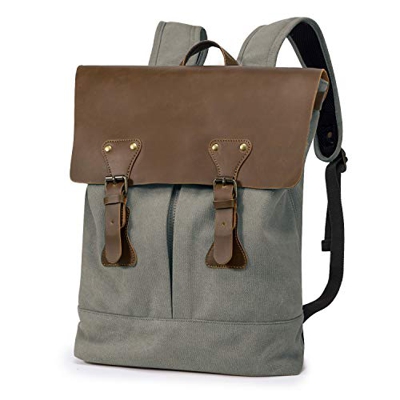 TAK Zaino viaggio tela casual Uomo Donna porta pc 15.6 Pollici con porta USB Retro Casual Canvas Zaino Scuola grigo