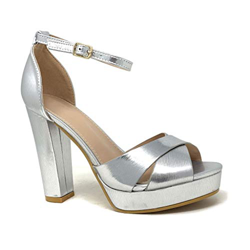 Angkorly - Scarpe Moda Decollete Sandali da Sera Glamour Zeppa Donna Cinghie Incrociate Metallico Tacco Blocco Alto 11 CM - Argento 2 B-93 T 38 en oferta