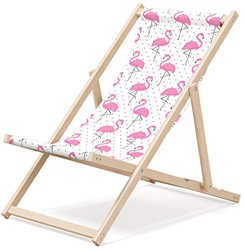 Novamat - Lettino da giardino pieghevole in legno, sedia a sdraio da spiaggia, sedia pieghevole, motivo: fenicotteri rosa características