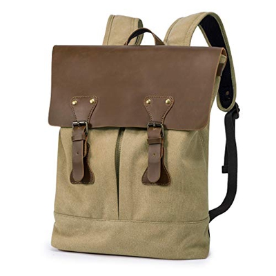 TAK Zaino viaggio tela casual Uomo Donna porta pc 15.6 Pollici con porta USB Retro Casual Canvas Zaino Scuola marrone chiaro