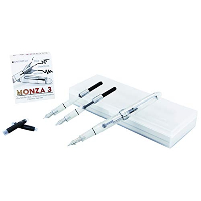 Monza - Set di 3 penne stilografiche (trasparente), punta media, fine, Omniflex