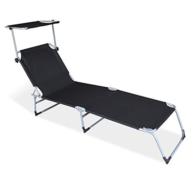 Hengda®, lettino prendisole, sdraio pieghevole, lettino da giardino con tettuccio parasole, in acciaio
