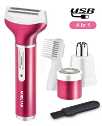 Rasoio Elettrico Donna, AOBETAK USB Ricaricabile 4 in 1 Bikini Ladyshaver, Wet and Dry Epilatori, Intimo Rifinitore per Ascelle Braccia Gambe Sopracci características