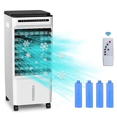 Raffreddatore d'Aria,Portatile Refrigeratore D'aria Umidificatore Purificatore con 3 Velocità 2 Serbatoio dell'acqua di grande capacità,7H Timer,Basso