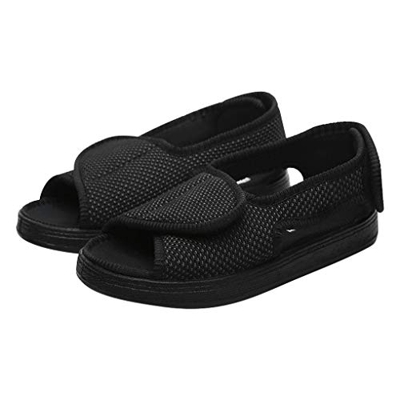 Moonlove, Sandali aperti unisex per diabetici, chiusura regolabile, larghi, di grandi dimensioni, per edema, artrite, piedi gonfi, Nero (Nero ), 42 1/