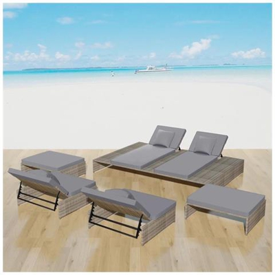 Set Lettini Prendisole Da Esterni 15 Pz Polirattan Grigio