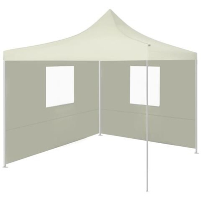 Gazebo Professionale Pieghevole Con 2 Pareti 2x2m Acciaio Crema