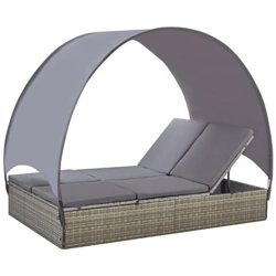 Lettino Prendisole Doppio Con Baldacchino In Polyrattan Grigio características