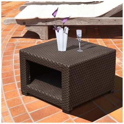 Tavolino Da Giardino Ad Effetto Rattan Con Vano Portaoggetti In Pp Plastica, 56 X 56 X 44,5cm Marrone