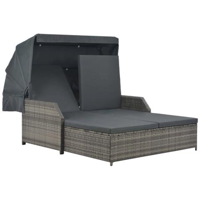 Lettino Prendisole 2 Posti Con Tettuccio In Polyrattan Grigio