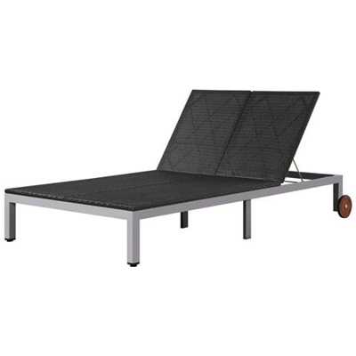 Lettino Prendisole Doppio Con Ruote In Polyrattan Nero