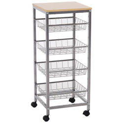 Carrello Da Cucina Con Cesti Estraibili In Acciaio E Ruote, 36.5x36.5x89cm en oferta