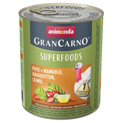 Animonda GranCarno Adult Superfoods 6 x 800 g - Pollo + Spinaci, Lamponi, Semi di zucca