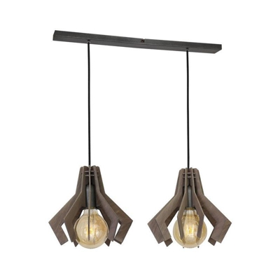 Lampada a Sospensione Draco - Lampadario - da Soffitto - Nero, Grigio in Metallo, Legno, 50 x 23 x 80 cm, 2 x E27, 60W
