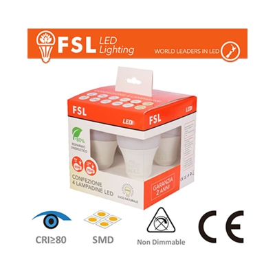 kit 4 lampadine led goccia 220-240 volt A+ CE E27 bianco naturale no lif fl4p129w4k