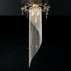 Plafoniera in ferro laccato avorio con decorazione decape e rifiniture oro 1 luce con strass en oferta