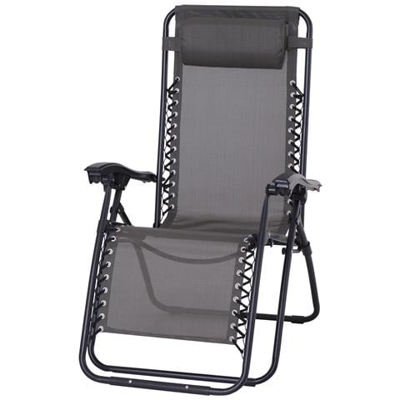 Sedia Sdraio Pieghevole Reclinabile Lettino Relax Zero Gravity, Textilene, Grigio, 90x65x110cm