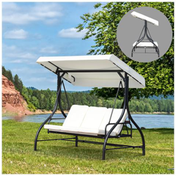 Dondolo Da Giardino 3 Posti Con Tettuccio, Crema en oferta