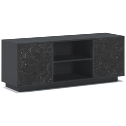 Mobile Tv 140 Con 2 Porte, Soggiorno, Modello Marble, Struttura Colore Grigio Scuro, Colore Porta Nero Marmo Scuro, Misure 137x40x51cm Di Altezza. precio