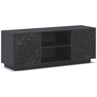 Mobile Tv 140 Con 2 Porte, Soggiorno, Modello Marble, Struttura Colore Grigio Scuro, Colore Porta Nero Marmo Scuro, Misure 137x40x51cm Di Altezza.