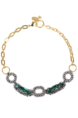 Strass and stone and brass chain necklace