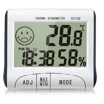 Asupermall - Piccolo termometro digitale da interni, igrometro, orologio igrometro LCD temperatura DC102