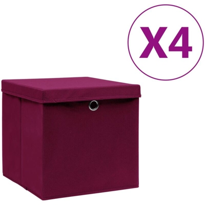 Contenitori con Coperchio 4 pz 28x28x28 cm Rosso Scuro - Rojo - Vidaxl