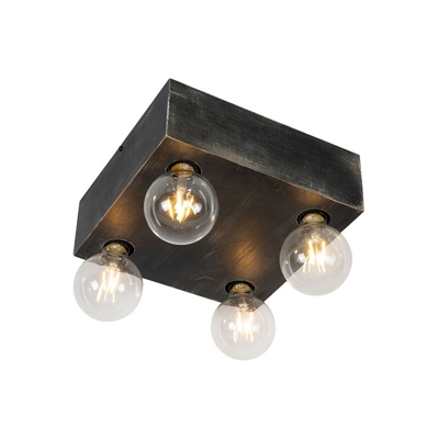 QAZQA Faretto bloc - rustico - Legno - Nero - Quadrato Max. 4 x Watt