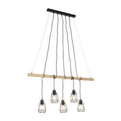 QAZQA Lampada a sospensione tavolo soggiorno dami - rustico - Acciaio,Legno - Nero/Marrone - Oblungo Max. 5 x Watt características