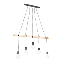 QAZQA Lampada a sospensione tavolo soggiorno dami - rustico - Acciaio,Legno - Nero/Marrone - Oblungo Max. 5 x Watt características