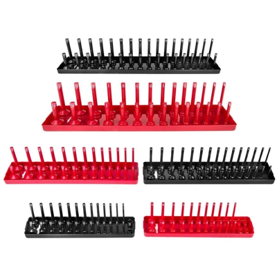 Set di vassoi portaoggetti da 6 pezzi, vassoio portaoggetti metrico rosso nero, staffa per presa profonda e ombreggiata da 1/4 di pollice, 3/8 di