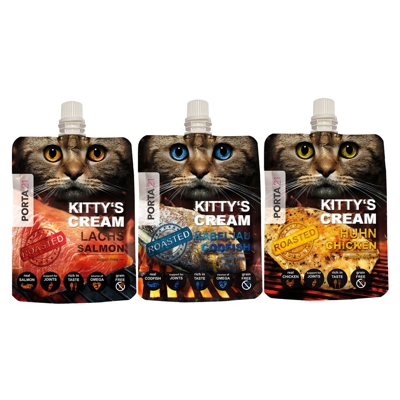 Pacco misto Porta 21 Kitty's Cream - 3 x 90 g Pollo, Salmone, Merluzzo