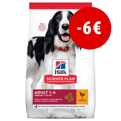 6€ DI SCONTO! Hill's Science Plan - 14 kg Adult 1-6 Light Medium con Pollo