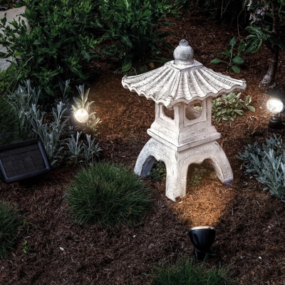 Pagoda solare con faretto LED 3500K. Illuminazione decorativa da giardino Asia, esotec 102550