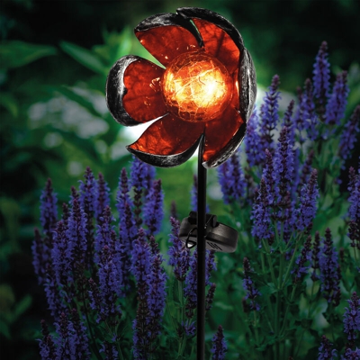 Paletto solare da giardino a forma di fiore con LED a luce bianca calda. Decorazione da giardino. Lampada solare esotec 102384
