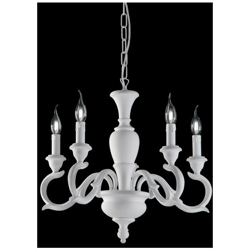 Lampadario in legno e pasta di legno bianco shabby 5 luci barocco características