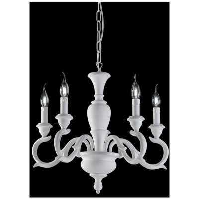 Lampadario in legno e pasta di legno bianco shabby 5 luci barocco