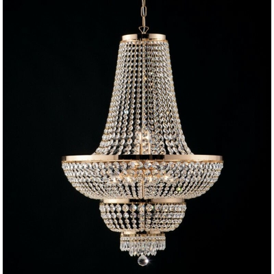 Bonetti - Lampadario impero in ferro e ottone dorato 10 luci con strass cm 65