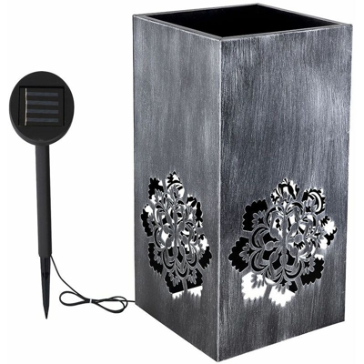 LED vaso di fiori solare luce giardino decorazione esterna pianta vasca fiori design argento antico