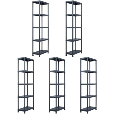 Scaffali 5 pz Nero 125 kg 60x30x180 cm in Plastica - Nero - Youthup
