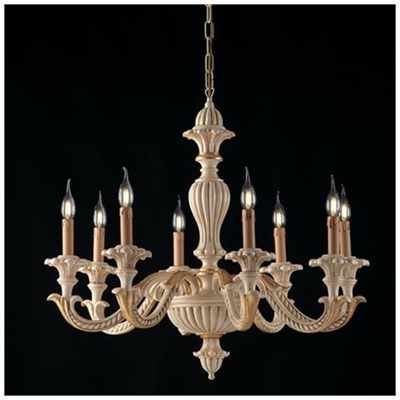 Lampadario Barocco Legno E Pasta Di Legno Avorio E Foglia Oro 8 Luci
